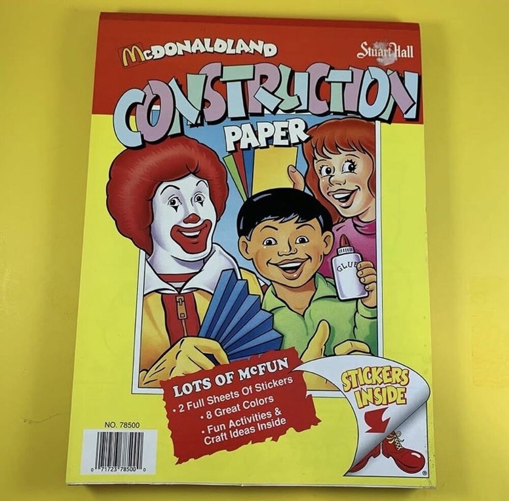VINTAGE MCDONALDS RONALD MCDonaldland STICKERS CONSTRUCTION PAPER PAD McDonald’s